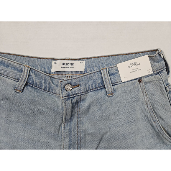 Hollister Baggy Jean Shorts Men's Size 34 Light Wash Stretch Cargo Pockets - Picture 8 of 10